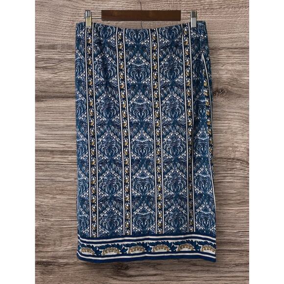 Max Studio Blue Teal Gold Gray Patterned Knit Maxi Skirt Women's Size Large - Picture 1 of 7